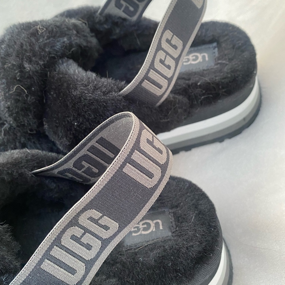 UGG Women's Black Fluffy Slippers - Picture 4 of 5